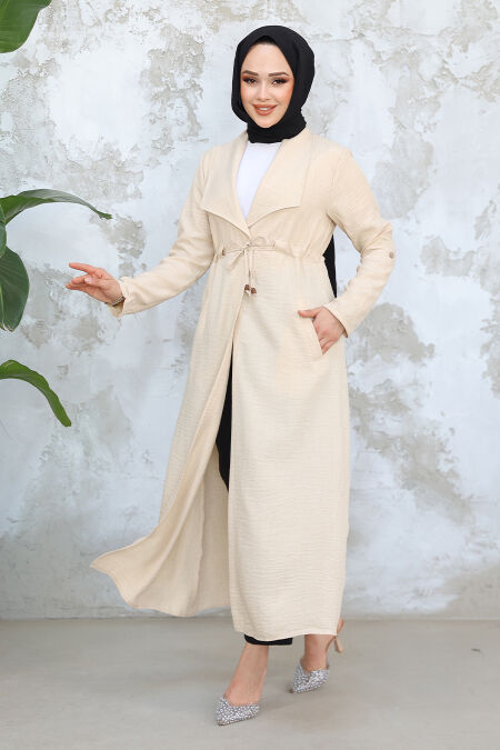 Beige Long Sleeve Coat 11341BEJ - NEVA STYLE