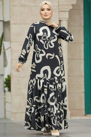 Neva Style - Beige Long Sleeve Dress 12437BEJ - Thumbnail