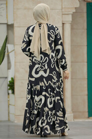 Neva Style - Beige Long Sleeve Dress 12437BEJ - Thumbnail
