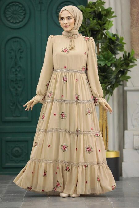  Beige Long Sleeve Dress 32813BEJ - NEVA STYLE