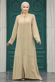  Beige Long Turkish Abaya 20018BEJ - 1