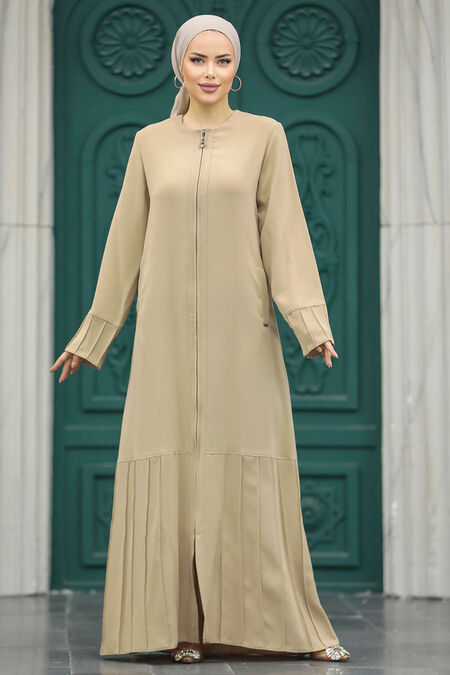  Beige Long Turkish Abaya 20018BEJ - NEVA STYLE
