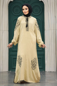  Beige Modest Abaya Dress 10135BEJ - 1