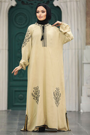  Beige Modest Abaya Dress 10135BEJ - 3