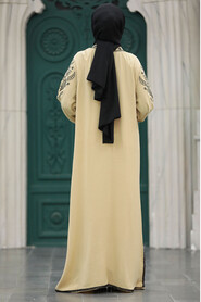  Beige Modest Abaya Dress 10135BEJ - 4