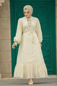  Beige Modest Dress 13451BEJ - 1