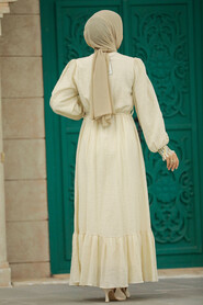  Beige Modest Dress 13451BEJ - 4