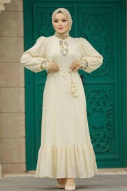  Beige Modest Dress 13451BEJ - 3