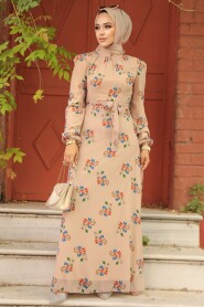  Beige Modest Dress 27935BEJ - 1