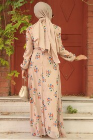  Beige Modest Dress 27935BEJ - 4