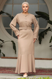  Beige Modest Dress 57452BEJ - 2