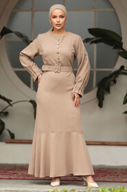  Beige Modest Dress 57452BEJ - 3