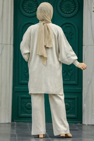 Neva Style - Beige Modest Knitwear Dual Dress 34262BEJ - Thumbnail
