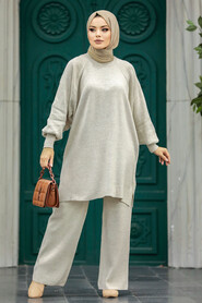  Beige Modest Knitwear Dual Suit 34262BEJ - 3