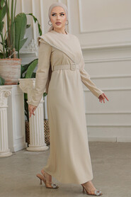  Beige Modest Prom Dress 664BEJ - 1