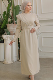  Beige Modest Prom Dress 664BEJ - 3