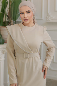  Beige Modest Prom Dress 664BEJ - 4