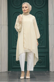 Neva Style - Beige Modest Tunic 24030BEJ - 2