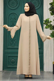 Neva Style - Beige Modest Turkish Abaya 626BEJ - Thumbnail