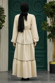  Beige Muslim Dress 5194BEJ - 3