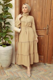  Beige Muslim Long Dress Style 63250BEJ - NEVA STYLE