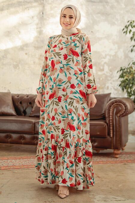  Beige Muslim Long Dress Style 15716BEJ - NEVA STYLE