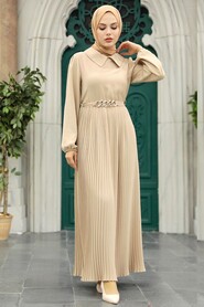  Beige Muslim Long Dress Style 34320BEJ - 2