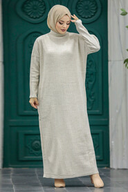  Beige Muslim Long Knitwear Dress Style 34150BEJ - 3