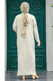  Beige Muslim Long Knitwear Dress Style 34150BEJ - 4