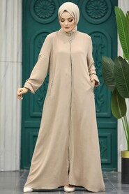 Neva Style - Beige Muslim Turkish Abaya 11070BEJ - Thumbnail