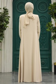  Beige Muslim Turkish Abaya 45271BEJ - 3