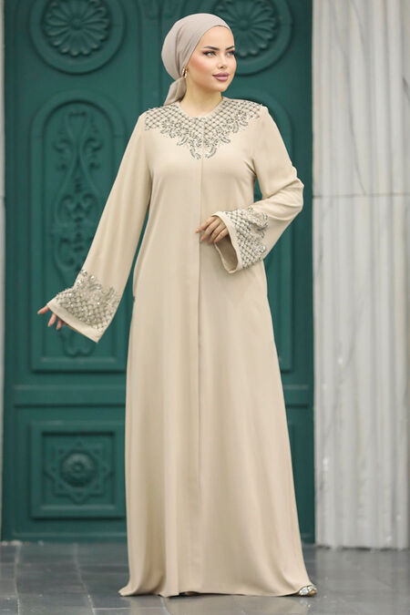  Beige Plus Size Abaya 20057BEJ - NEVA STYLE