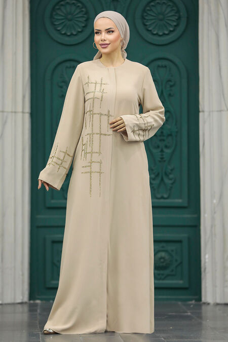  Beige Plus Size Abaya 20059BEJ - NEVA STYLE