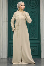  Beige Plus Size Abaya 20059BEJ - 2