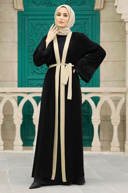  Beige Plus Size Abaya 55440BEJ - NEVA STYLE