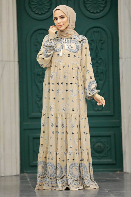  Beige Plus Size Dress 50007BEJ - NEVA STYLE