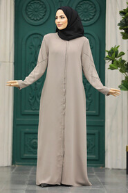 Neva Style - Beige Plus Size Turkish Abaya 625BEJ - Thumbnail