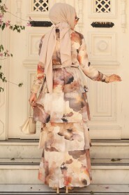 Neva Style - Beige Tie Dye Dress 33079BEJ - 3