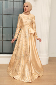  Beige Turkish Hijab Wedding Gown 373BEJ - 1