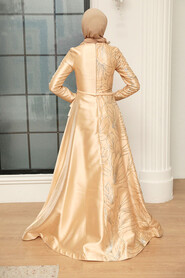  Beige Turkish Hijab Wedding Gown 373BEJ - 2