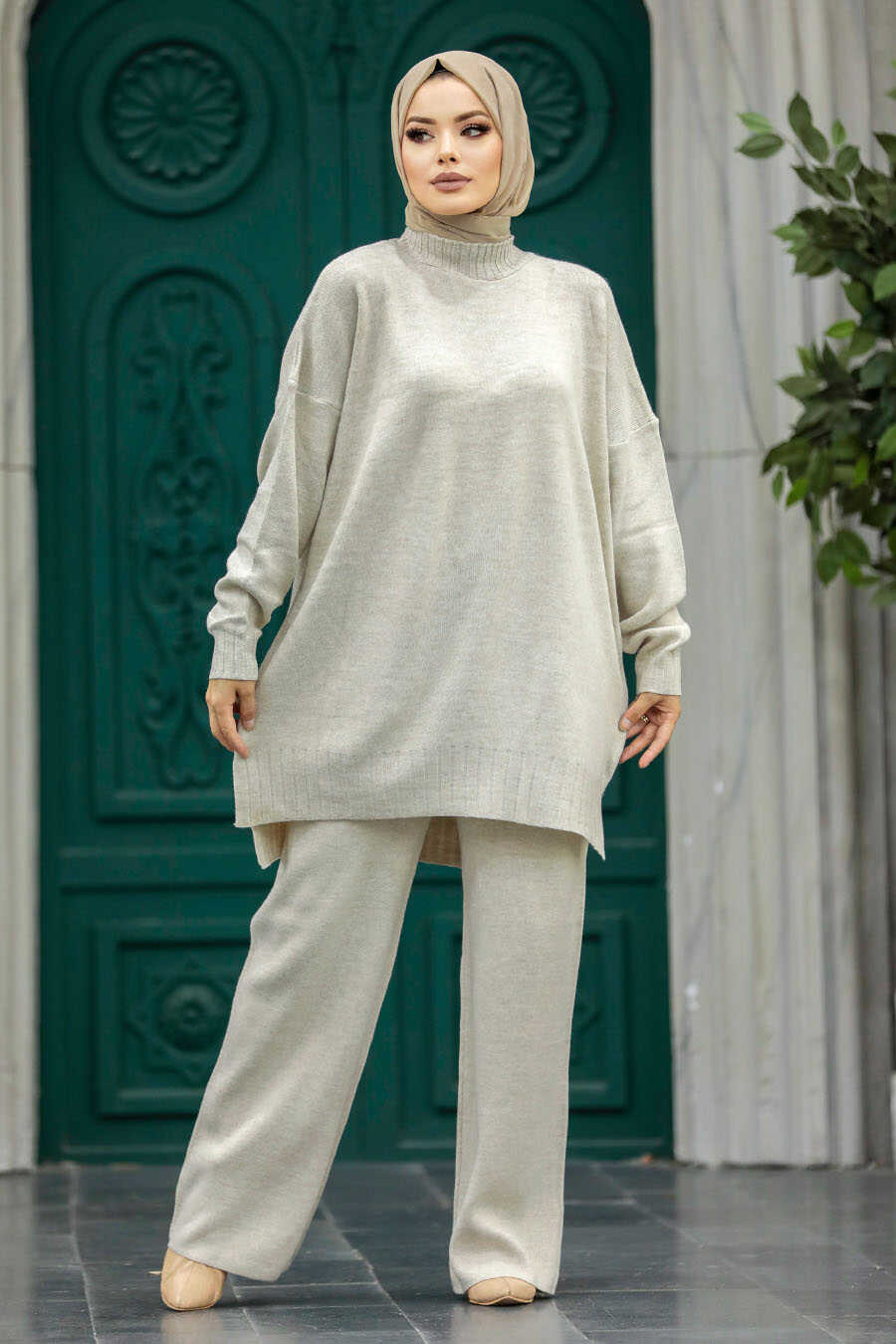 Neva Style - Beige Women Knitwear Dual Dress 34341BEJ
