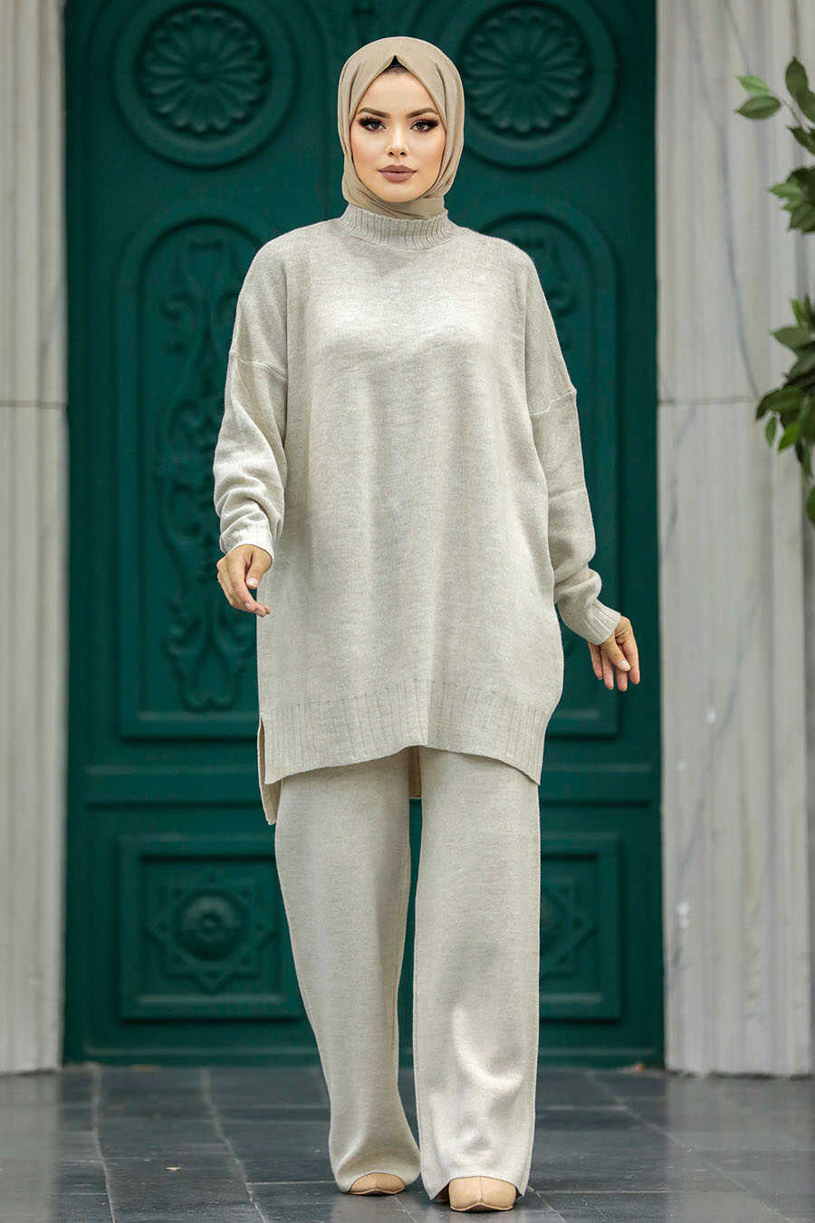 Neva Style - Beige Women Knitwear Dual Dress 34341BEJ