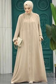  Beige Women Turkish Abaya 11065BEJ - 1