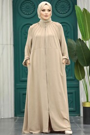 Beige Women Turkish Abaya 11065BEJ - 2
