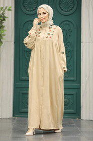  Beige Women Turkish Abaya 8925BEJ - 2