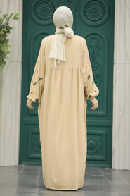  Beige Women Turkish Abaya 8925BEJ - 3