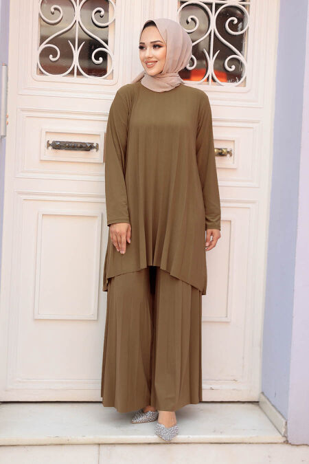 Biscuit Hijab Dual Suit Dress 50054BS - NEVA STYLE