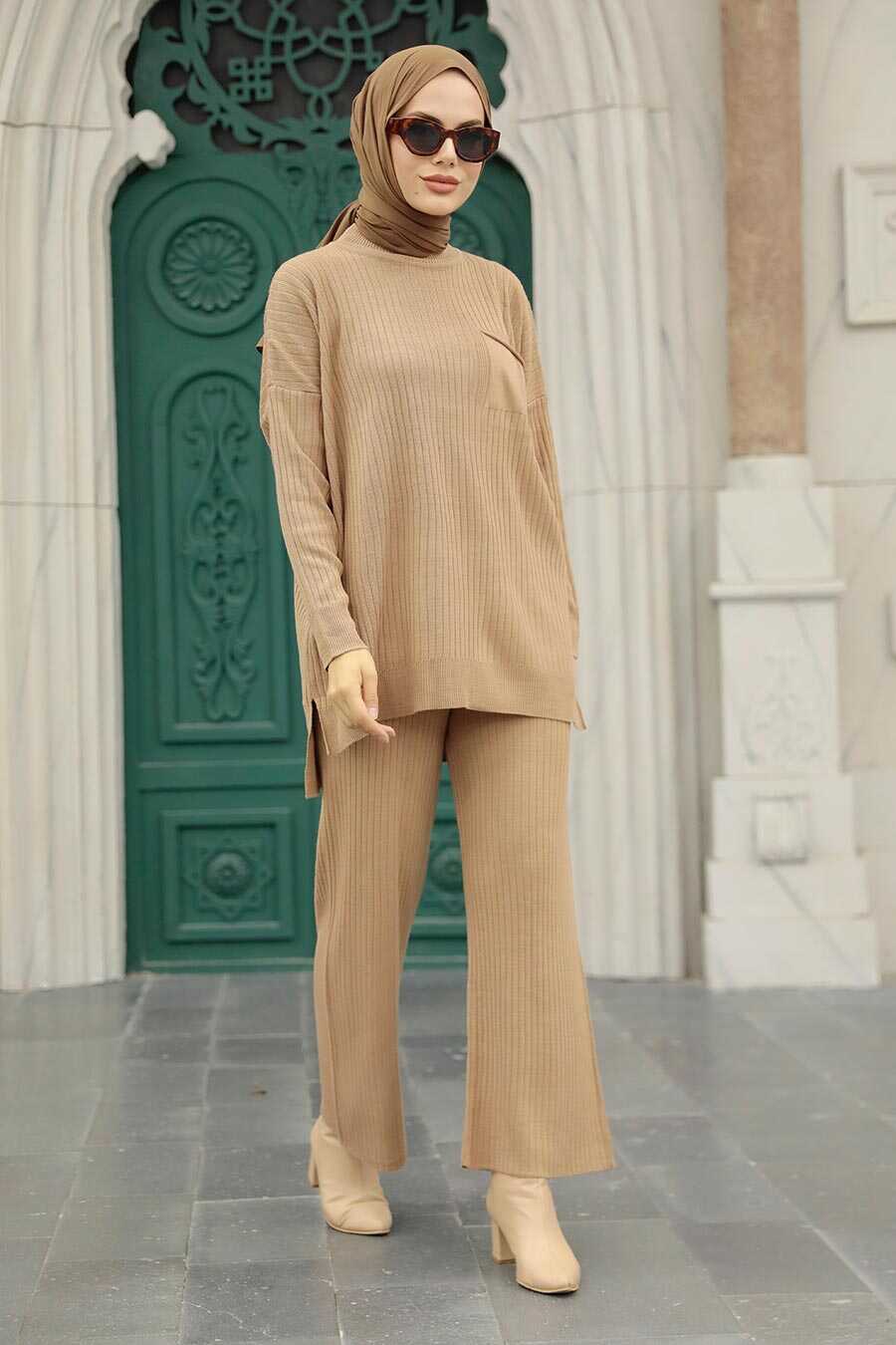 Neva Style - Biscuit Hijab For Women Knitwear Double Suit 34060BS