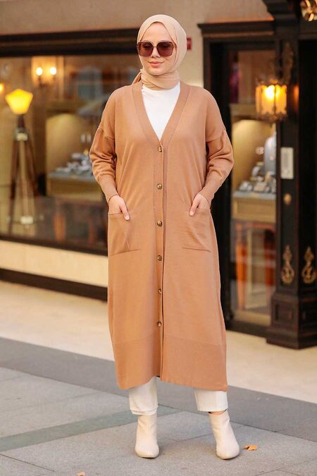 Biscuit Hijab Knitwear Cardigan 33650BS - NEVA STYLE