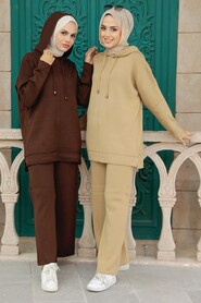  Biscuit Hijab Knitwear Islamic Clothing Dual Suit 25030BS - 3